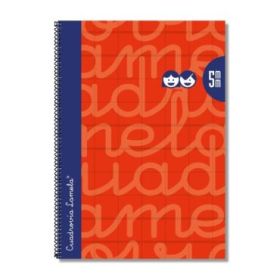 Lamela Cuaderno Espiral con 80 Hojas de 90g/m2 con Margen - Formato Folio - Pauta Cuadrovia de 5mm - Cubierta Extra Dura - Papel Offset Blanco Extra - Color Rojo