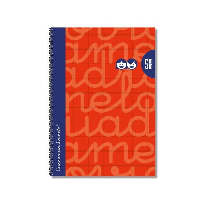 Lamela Cuaderno Espiral con 80 Hojas de 90g/m2 con Margen - Formato Folio - Pauta Cuadrovia de 5mm - Cubierta Extra Dura - Papel Offset Blanco Extra - Color Rojo