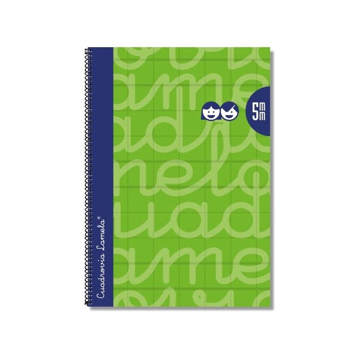 Lamela Cuaderno Espiral con 80 Hojas de 90g/m2 con Margen - Formato Folio - Pauta Cuadrovia de 5mm - Cubierta Extra Dura - Papel Offset Blanco Extra - Color Verde