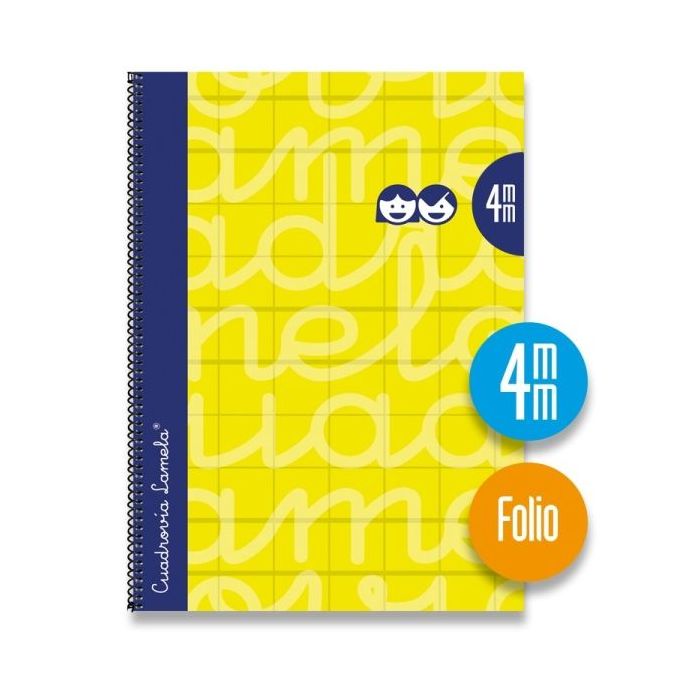 Lamela Cuaderno Espiral con 80 Hojas de 90g/m2 con Margen - Formato Folio - Pauta Cuadrovia de 4mm - Cubierta Extra Dura - Papel Offset Blanco Extra - Color Amarillo