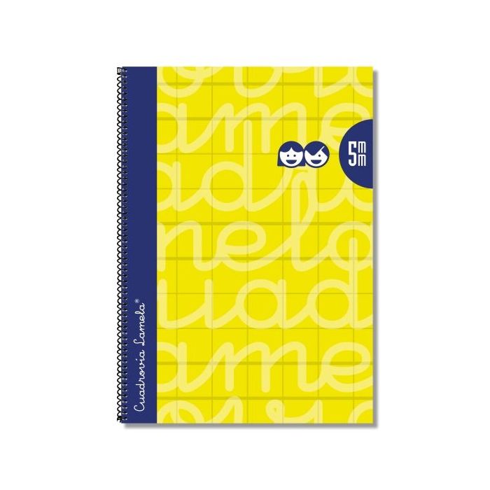 Lamela Cuaderno Espiral con 80 Hojas de 90g/m2 con Margen - Formato Folio - Pauta Cuadrovia de 5mm - Cubierta Extra Dura - Papel Offset Blanco Extra - Color Amarillo
