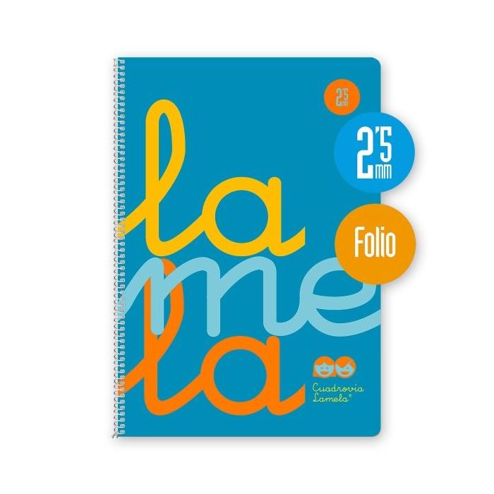 Lamela Cuaderno Espiral con 80 Hojas de 90g/m2 con Margen - Formato Folio - Pauta Cuadrovia de 2.5mm - Cubierta de Polipropileno - Papel Offset Blanco Extra - Color Azul Fluorescente