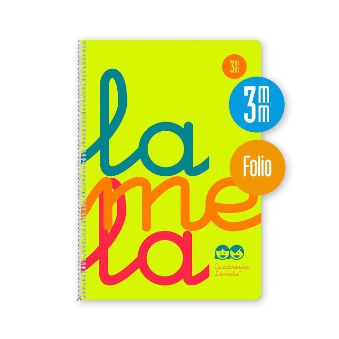 Lamela Cuaderno Espiral con 80 Hojas de 90g/m2 con Margen - Formato Folio - Pauta Cuadrovia de 3mm - Cubierta de Polipropileno - Papel Offset Blanco Extra - Color Amarillo Fluorescente
