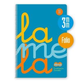 Lamela Cuaderno Espiral con 80 Hojas de 90g/m2 con Margen - Formato Folio - Pauta Cuadrovia de 3mm - Cubierta de Polipropileno - Papel Offset Blanco Extra - Color Azul Fluorescente