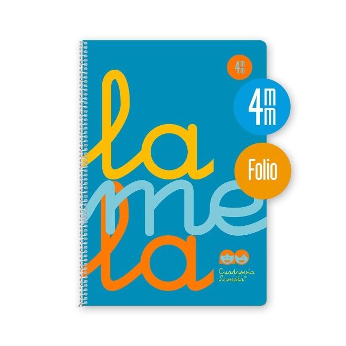 Lamela Cuaderno Espiral con 80 Hojas de 90g/m2 con Margen - Formato Folio - Pauta Cuadrovia de 4mm - Cubierta de Polipropileno - Papel Offset Blanco Extra - Color Azul Fluorescente