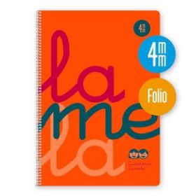 Lamela Cuaderno Espiral con 80 Hojas de 90g/m2 con Margen - Formato Folio - Pauta Cuadrovia de 4mm - Cubierta de Polipropileno - Papel Offset Blanco Extra - Color Naranja Fluorescente
