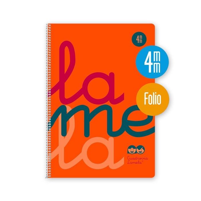Lamela Cuaderno Espiral con 80 Hojas de 90g/m2 con Margen - Formato Folio - Pauta Cuadrovia de 4mm - Cubierta de Polipropileno - Papel Offset Blanco Extra - Color Naranja Fluorescente