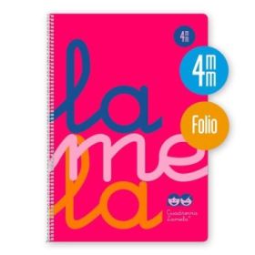 Lamela Cuaderno Espiral con 80 Hojas de 90g/m2 con Margen - Formato Folio - Pauta Cuadrovia de 4mm - Cubierta de Polipropileno - Papel Offset Blanco Extra - Color Rosa Fluorescente