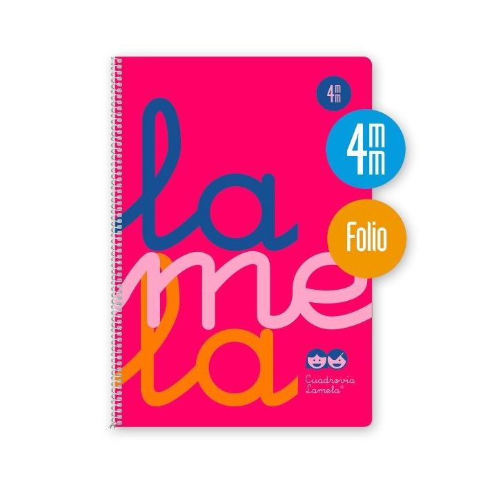 Lamela Cuaderno Espiral con 80 Hojas de 90g/m2 con Margen - Formato Folio - Pauta Cuadrovia de 4mm - Cubierta de Polipropileno - Papel Offset Blanco Extra - Color Rosa Fluorescente