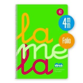 Lamela Cuaderno Espiral con 80 Hojas de 90g/m2 con Margen - Formato Folio - Pauta Cuadrovia de 4mm - Cubierta de Polipropileno - Papel Offset Blanco Extra - Color Verde Fluorescente