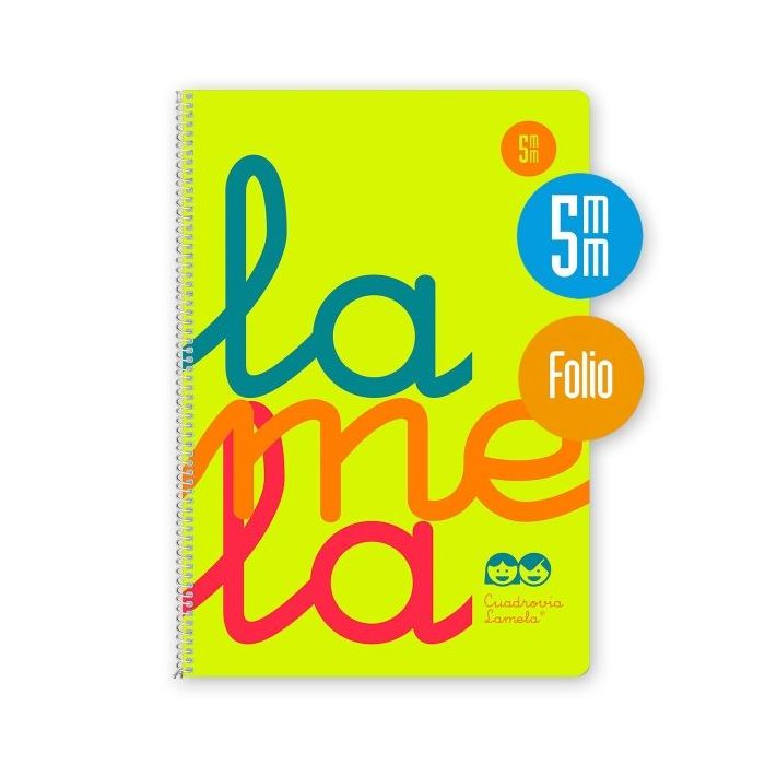 Lamela Cuaderno Espiral con 80 Hojas de 90g/m2 con Margen - Formato Folio - Pauta Cuadrovia de 5mm - Cubierta de Polipropileno - Papel Offset Blanco Extra - Color Amarillo Fluorescente