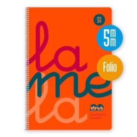 Lamela Cuaderno Espiral con 80 Hojas de 90g/m2 con Margen - Formato Folio - Pauta Cuadrovia de 5mm - Cubierta de Polipropileno - Papel Offset Blanco Extra - Color Naranja Fluorescente