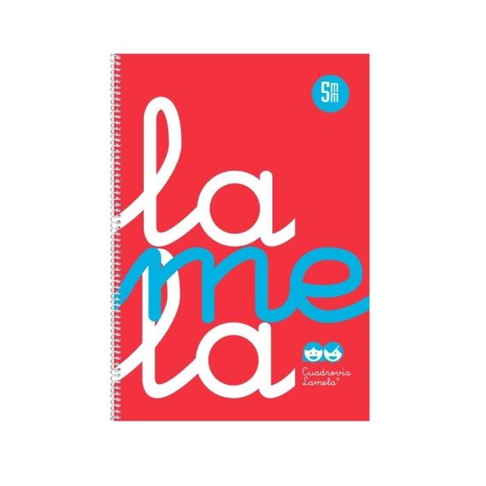 Lamela Cuaderno Espiral con 80 Hojas de 90g/m2 con Margen - Formato Folio - Pauta Cuadrovia de 5mm - Cubierta de Polipropileno - Papel Offset Blanco Extra - Color Rojo Fluorescente