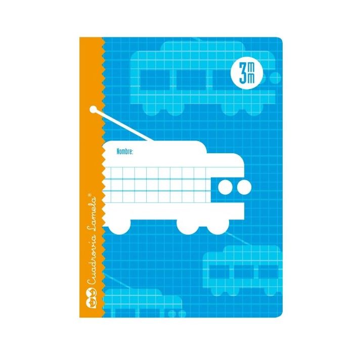 Lamela Libreta Grapada con 30 Hojas de 70g/m2 con Margen - Formato Cuarto - Pauta Cuadrovia de 3mm - Cubierta de Cartoncillo Plastificado - Papel Offset Blanco Extra - Color Azul