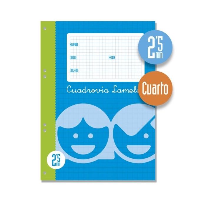 Lamela Recambio para Anillas con 100 Hojas de 70g/m2 con Margen - Formato Cuarto - Pauta Cuadrovia de 2.5mm - Papel Offset Blanco Extra - Color Azul