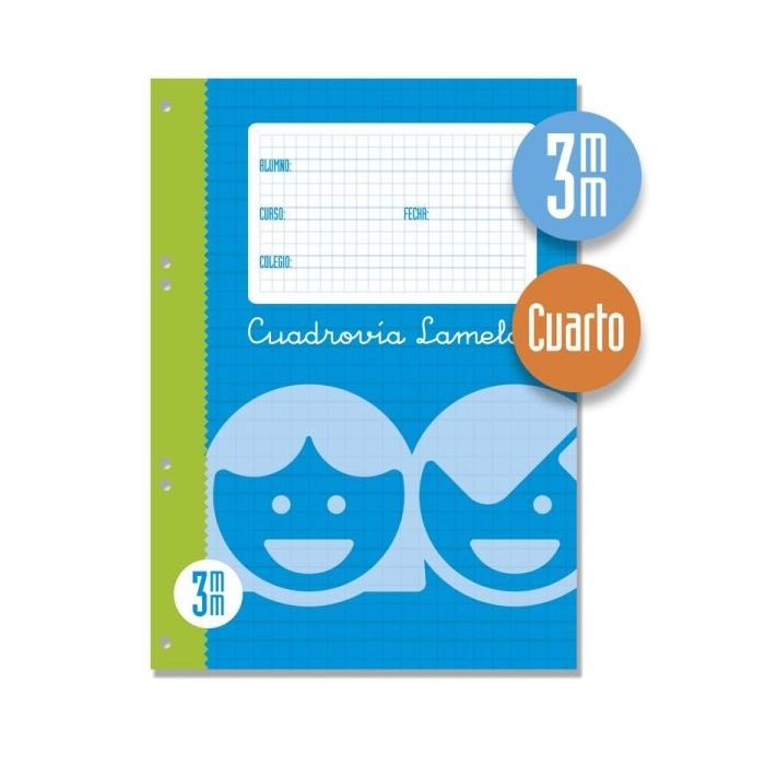Lamela Recambio para Anillas con 100 Hojas de 70g/m2 con Margen - Formato Cuarto - Pauta Cuadrovia de 3mm - Papel Offset Blanco Extra - Color Azul