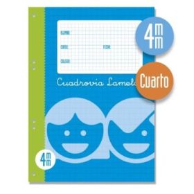 Lamela Recambio para Anillas con 100 Hojas de 70g/m2 con Margen - Formato Cuarto - Pauta Cuadrovia de 4mm - Papel Offset Blanco Extra - Color Azul