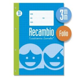 Lamela Recambio para Anillas con 100 Hojas de 70g/m2 con Margen - Formato Folio - Pauta Cuadrovia de 3mm - Papel Offset Blanco Extra - Color Azul