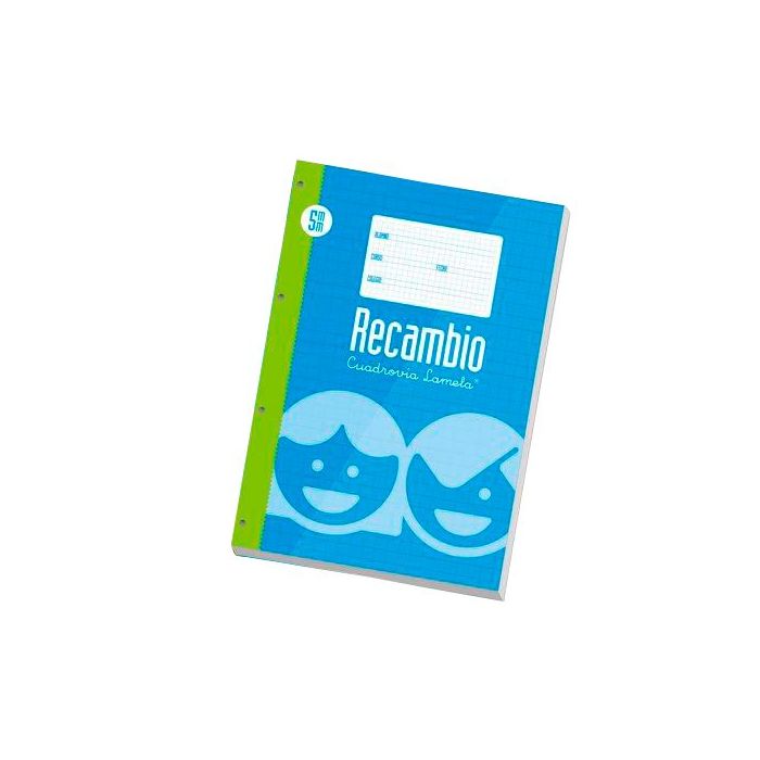 Lamela Recambio para Anillas con 100 Hojas de 70g/m2 con Margen - Formato Folio - Pauta Cuadrovia de 5mm - Papel Offset Blanco Extra - Color Azul