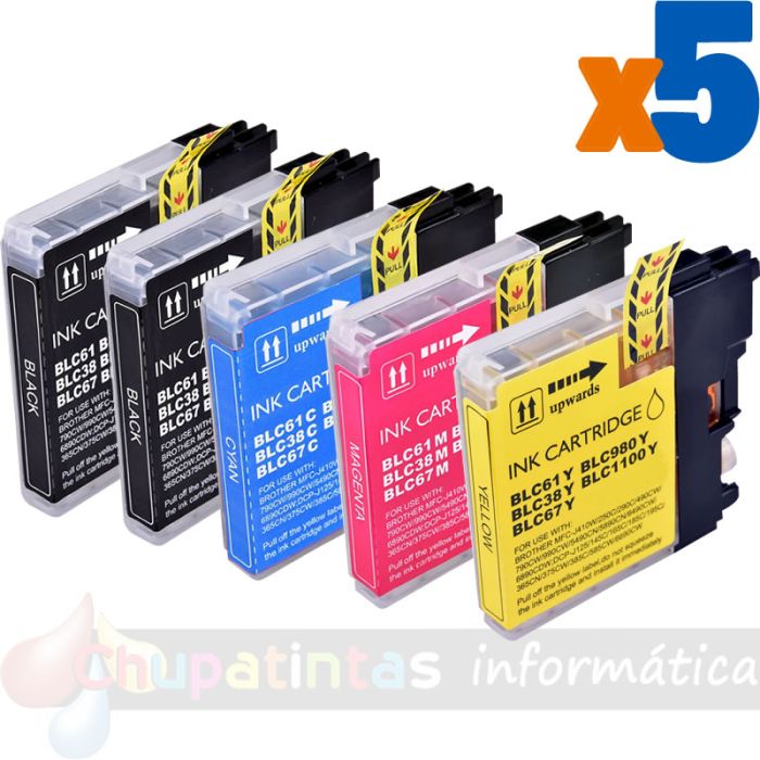 Brother LC980/LC1100/LC985 Pack de 5 Cartuchos de Tinta Genéricos