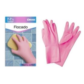 Cegasa Guantes de Latex Talla M 7-7 1/2 - Flocados - Uso General, Domestico, Limpieza - Color Rosa