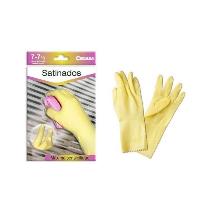Cegasa Guantes de Latex Talla M 7-7 1/2 - Satinados - Uso General, Domestico, Limpieza - Espesor en Palma de 0,45mm - Color Amarillo