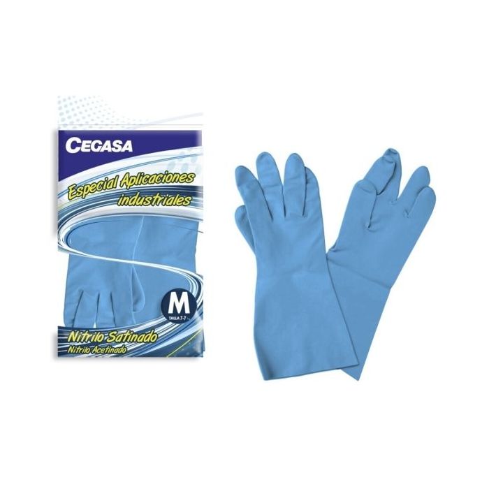 Cegasa Guantes de Nitrilo Talla M 7-7 1/2 - Especial Aplicaciones Industriales - Color Azul