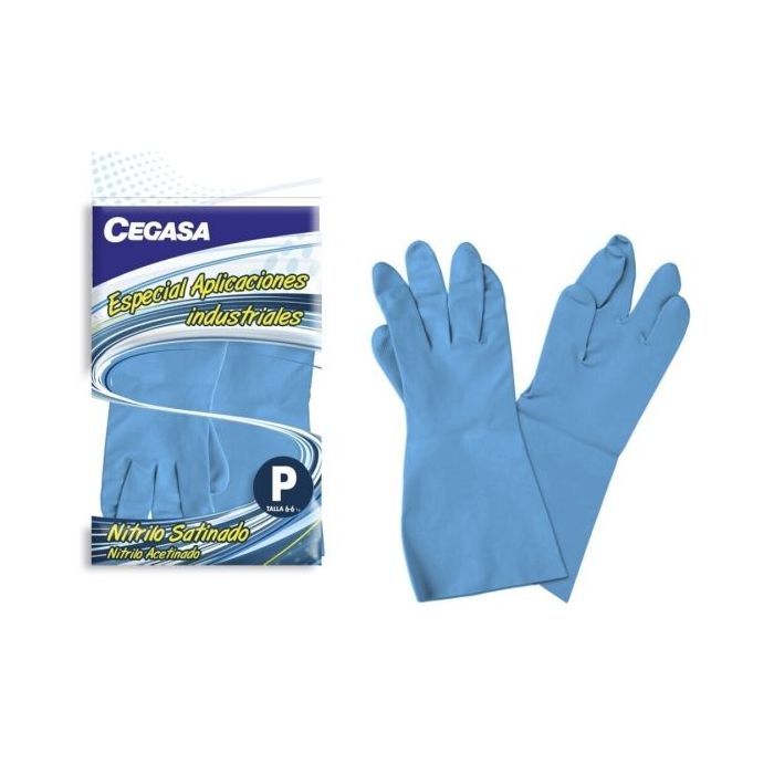 Cegasa Guantes de Nitrilo Talla P 6-6 1/2 - Especial Aplicaciones Industriales - Color Azul