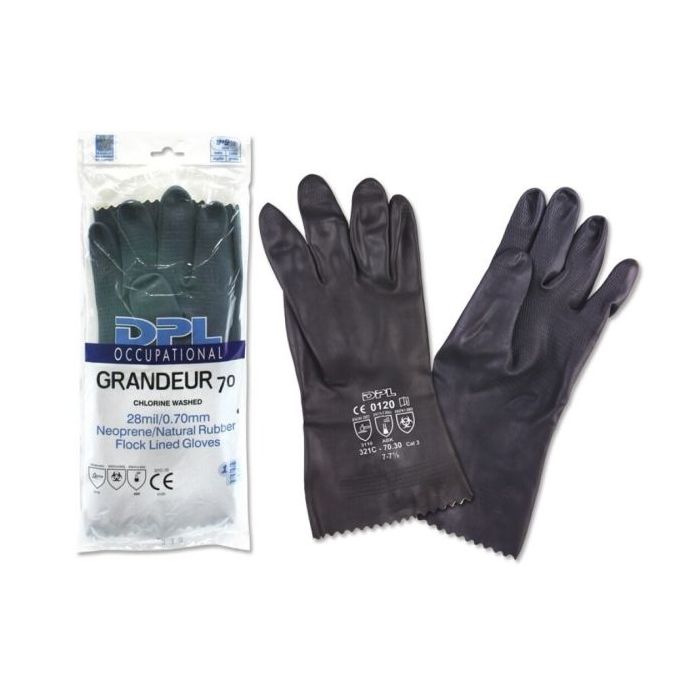 DPL Occupational Grandeur Guantes Industriales Talla 10-10 1/2 - Flocados - Espesor en Palma de 0,7mm - Industria Quimica, Pesada y de Mantenimiento etc.. - Color Negro