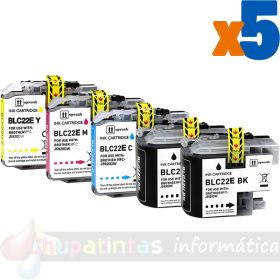 Brother LC22E Pack de 5 Cartuchos de Tintas Genéricos