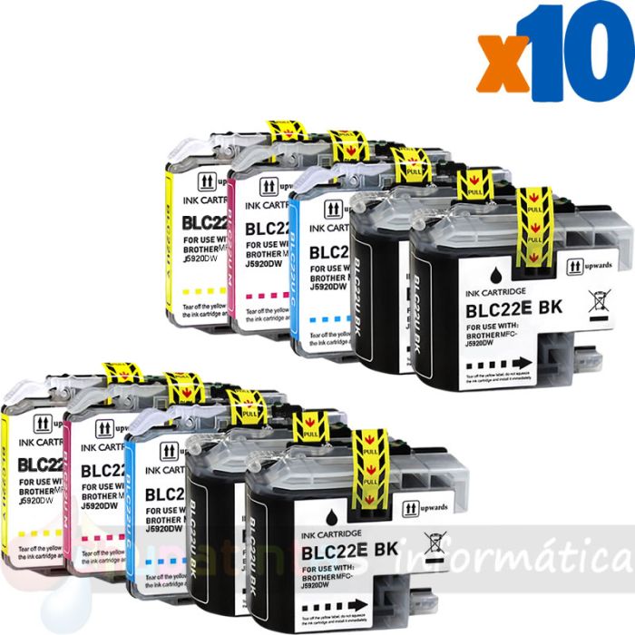 Brother LC22E Pack de 10 Cartuchos de Tintas Genéricos