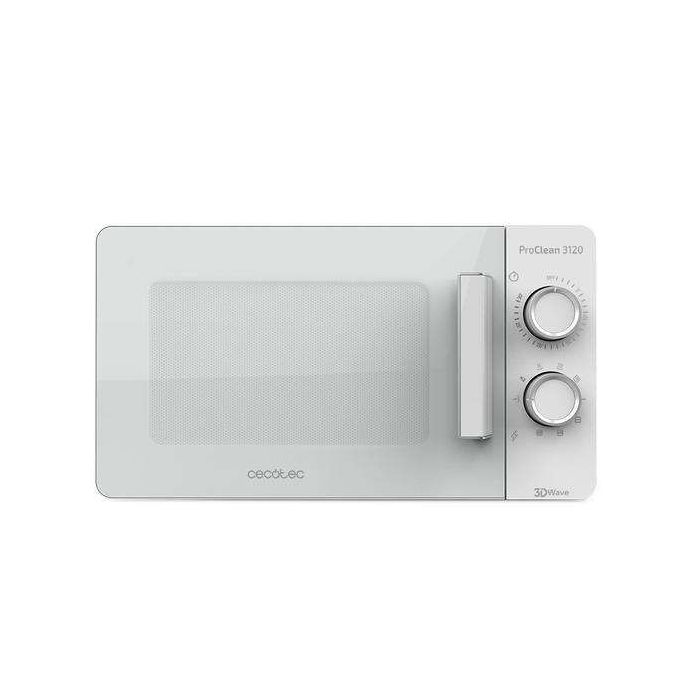 Cecotec ProClean 3120 Microondas con Grill 20L 700W - Revestimiento Ready2Clean - Tecnologia 3DWave - Diseño Puerta FullWhite - 6 Niveles de Potencia