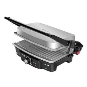 Cecotec Rock'n Grill 1500 Parrilla Electrica 1500W - Revestimiento de Piedra Rockstone - Regulador de Temperatura - Apertura 180º - Superficie 28.7x17cm - Acero Inoxidable y Plastico