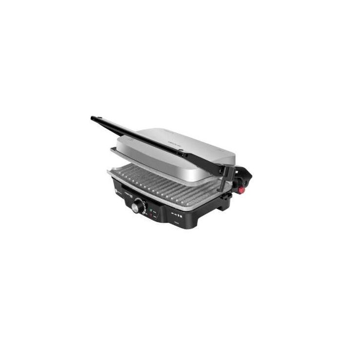 Cecotec Rock'n Grill 1500 Parrilla Electrica 1500W - Revestimiento de Piedra Rockstone - Regulador de Temperatura - Apertura 180º - Superficie 28.7x17cm - Acero Inoxidable y Plastico
