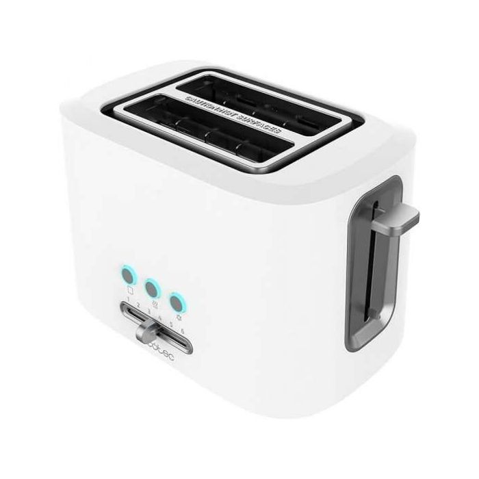 Cecotec Toast & Taste 9000 Double White Tostadora Electrica 980W - 6 Niveles - 2 Ranuras Cortas Extraanchas - Capacidad para 2 Tostadas - Incluye Soporte Panecillos - Bandeja Recogemigas