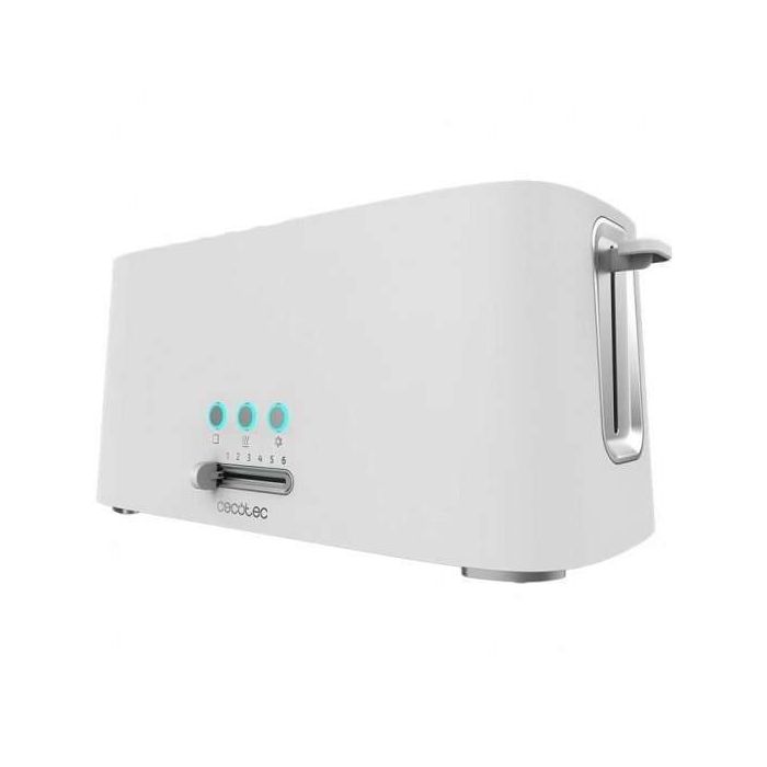 Cecotec Toast & Taste 16000 Extra White Tostadora Electrica 1630W - 6 Niveles - 2 Ranuras Largas Extraanchas - Capacidad para 4 Tostadas - Incluye Soporte Panecillos - Bandeja Recogemigas