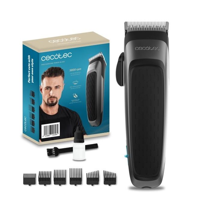 Cecotec PrecisionCare Power Blade Cortapelos - Palanca de Ajuste - Velocidad 5800rpm - Ergonomico - Cuchillas de Acero Inoxidable - Peines Surtidos - Accesorios Incluidos - Color Gris Oscuro