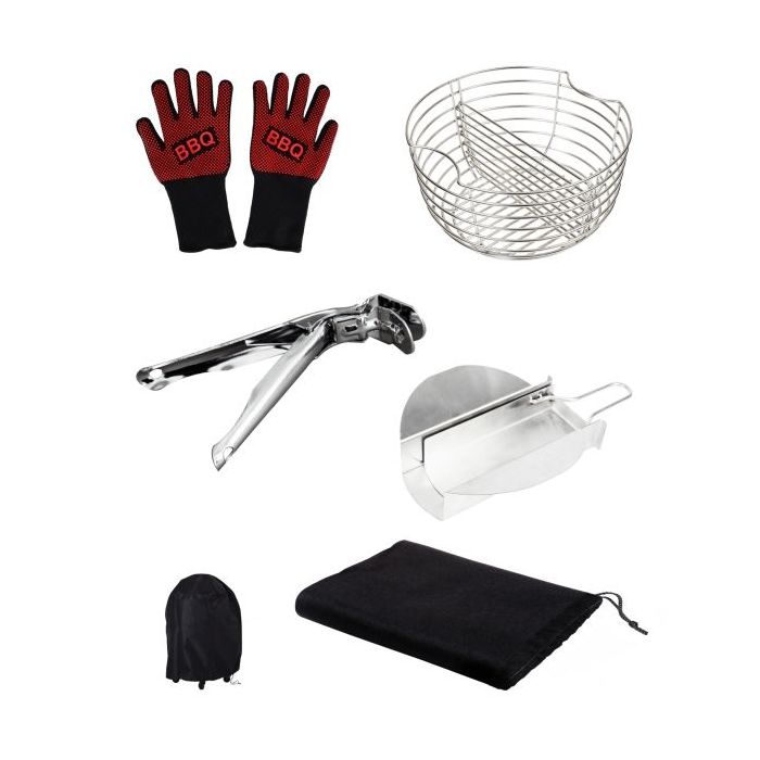 Cecotec DragonPack 6000 L Set de Accesorios para Barbacoa - Pinzas - Cubierta Protecctora - Recolector de Ceniza - Canasta para Carbon - Guantes - Color Varios