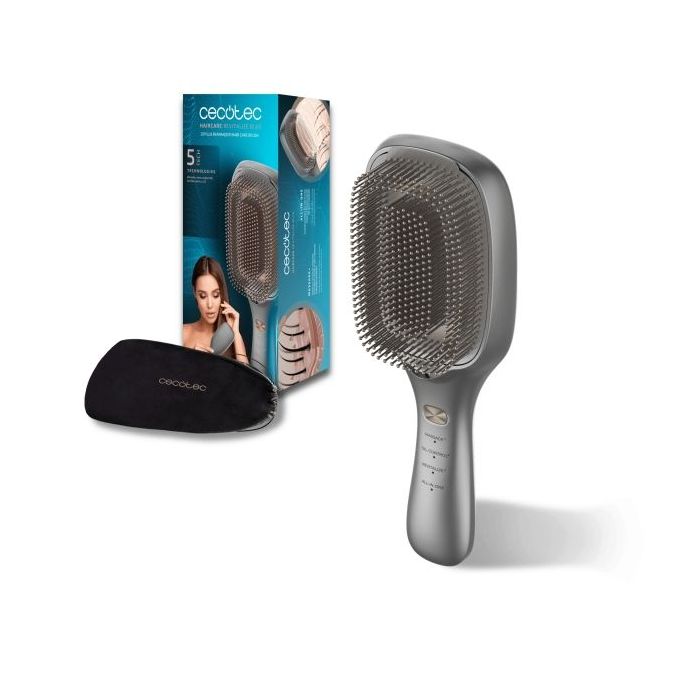 Cecotec HairCare Revitalize Aluminum Cepillo Reparador - Microcorrientes EMS - Luz LED - Iones Negativos - Laser de Baja Potencia Lllt - Masaje por Vibracion - Color Gris Oscuro