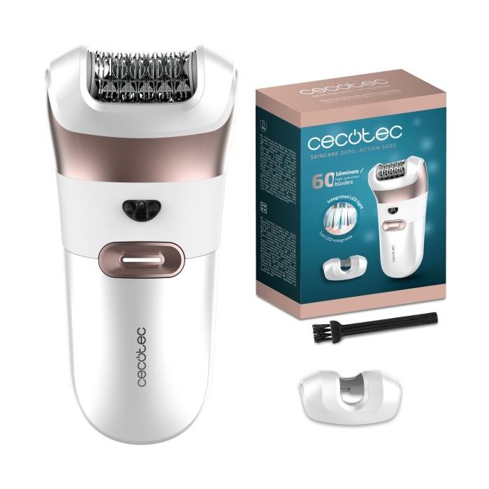 Cecotec SkinCare Depil-Action 6000 Depiladora de Arranque con 60 Pinzas - Autonomia hasta 60min - Accesorio para Zona Sensible - IPX5 - Luz LED - Ergonomico - Color Blanco