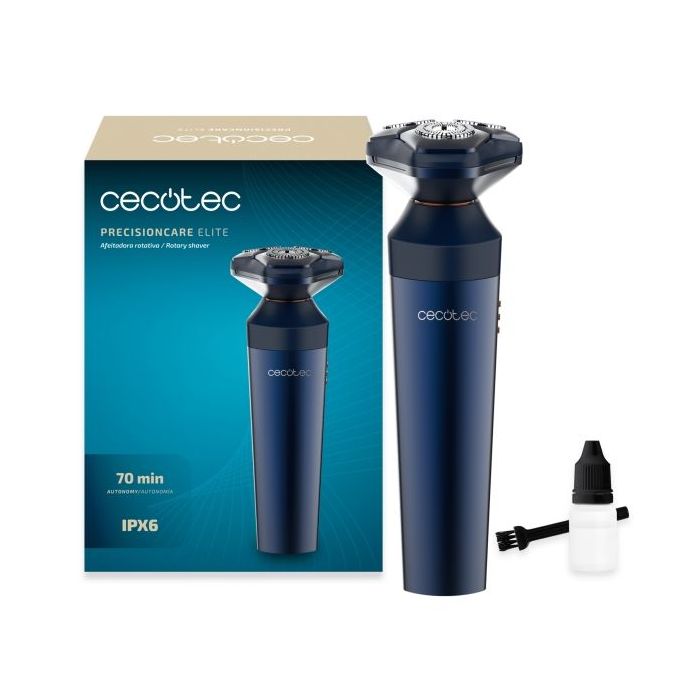Cecotec PrecisionCare Elit Afeitadora Rotatoria - Autonomia hasta 70min - 7200rpm - IPX6 - Ergonomico - Cuchillas de Acero Inoxidable - Color Azul Marino
