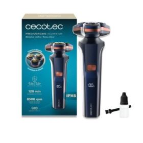 Cecotec PrecisionCare Aluminum Afeitadora Rotatoria - Autonomia hasta 2h - Cabezal Magnetico - Velocidad 8500rpm - Pantalla LED - Revestimiento de Titanio - Color Azul Marino