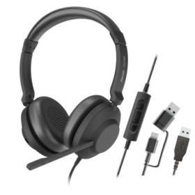 Axtel One Auriculares con Microfono USB - Conexion USB-A y USB-C - Controles de Audio Integrados - Estereo