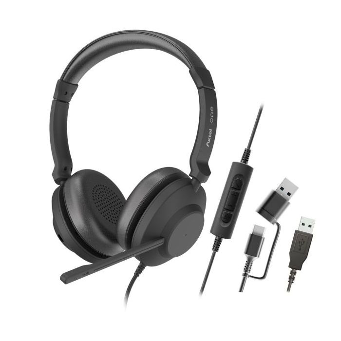 Axtel One Auriculares con Microfono USB - Conexion USB-A y USB-C - Controles de Audio Integrados - Estereo