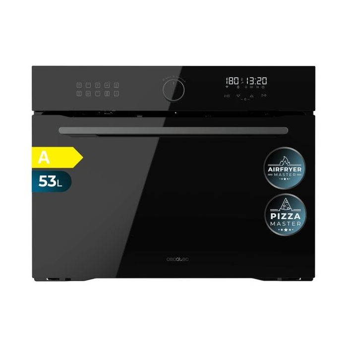 Cecotec Bolero Hexa AF314500 Glass Black A Horno Integrable - Capacidad 53L - Temperatura Regulable - Piedra para Pizzas de 35cm - Guias Telescopicas - Pantalla Tactil - 11 Funciones - Color Negro