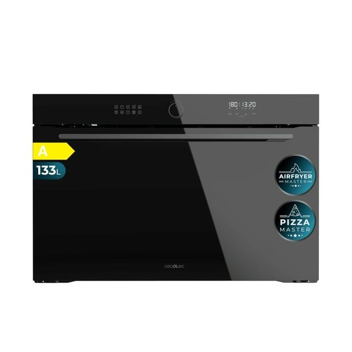 Cecotec Bolero Hexa AF319000 Glass Black A Horno Integrable - Capacidad 133L - Temperatura Regulable - Piedra para Pizzas de 35cm - Guias Telescopicas - Pantalla Tactil - 11 Funciones - Color Negro