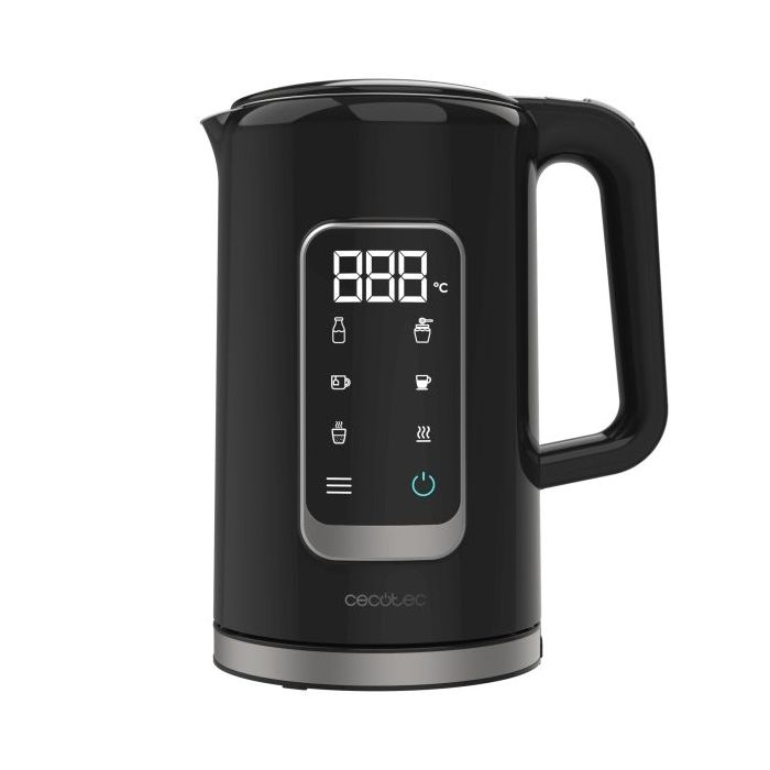 Cecotec Thermosense 500 Touch Hervidor de Agua de 1.7L - Potencia 2200W - Base 360º - Pantalla Digital - Temperatura Regulable - Acero Inoxidable - Apagado Automatico - Color Negro