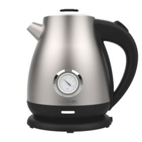 Cecotec Thermosense 620 Retro Steel Hervidor de Agua de 1.7L - 2200W - Termometro Analogico - Base 360º Independiente - Temperatura Regulable - Filtro Antical - Apagado Automatico - Color Negro y Plateado