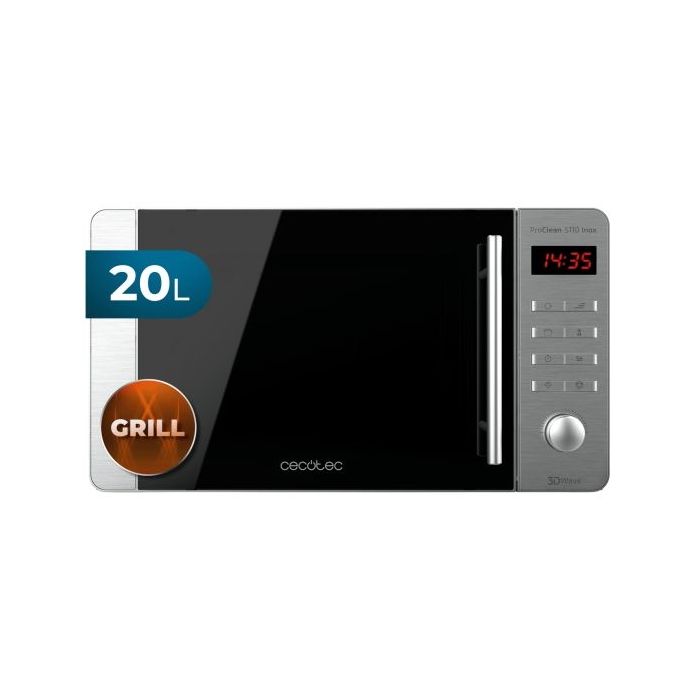 Cecotec ProClean 5110 Inox Microondas con Grill - 700W - Capacidad 20L - Pantalla LED - Acero Inoxidable - Seguro Infantil - Revestimiento Facil de Limpiar - 43.8x35.8x25.5cm
 - Color Negro y Gris