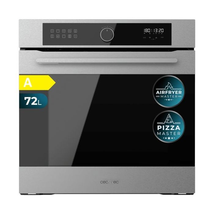 Cecotec Bolero Hexa AF316000 Inox A Horno Integrable - Capacidad 72L - Temperatura Regulable - Piedra para Pizzas de 35cm - Guias Telescopicas - Pantalla Tactil - 11 Funciones - Color Negro y Plateado